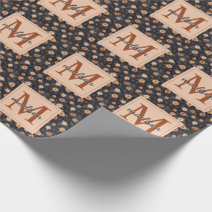 Herfst Donkere Stemming Terracotta Bloemige Monogr Cadeaupapier