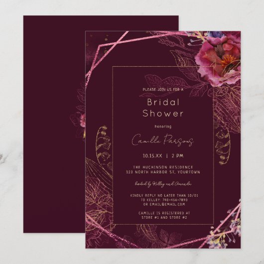 Herfst Donkere Wijn Bloemen Tracery Vrijgezellenfe Kaart (Voorkant / Achterkant)