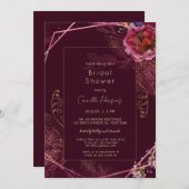 Herfst Donkere Wijn Bloemig Maaswerk Bruidsdiner Kaart (Voorkant / Achterkant)