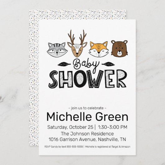 Herfst Doodle Animals Baby shower Kaart (Voorkant / Achterkant)