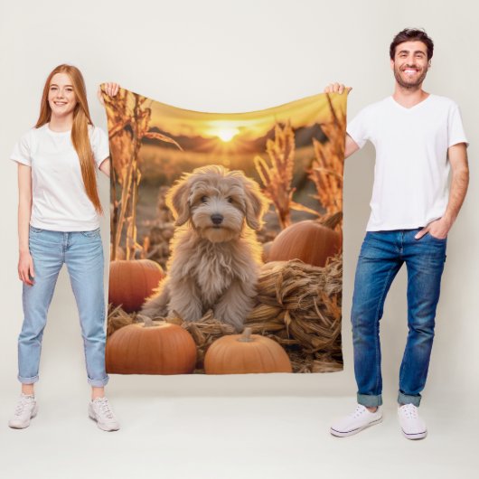 Herfst Doodle Pup Fleece Deken (In situ)