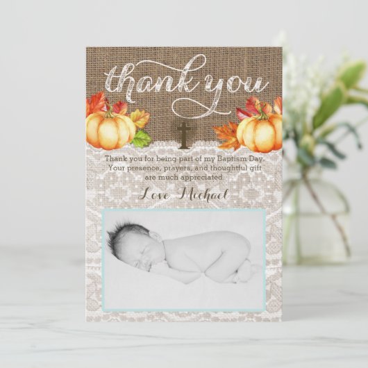 Herfst doop Dank u Kaarten voor Boy, Pompoenen (Staand voorkant)