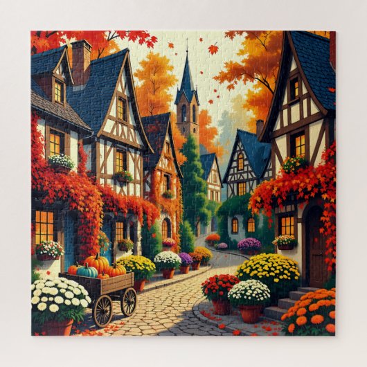 Herfst Dorp & Bloemen Kar Jigsaw Puzzel (Verticaal)