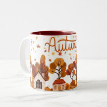 Herfst Dorp Knus Blad Houses Mok