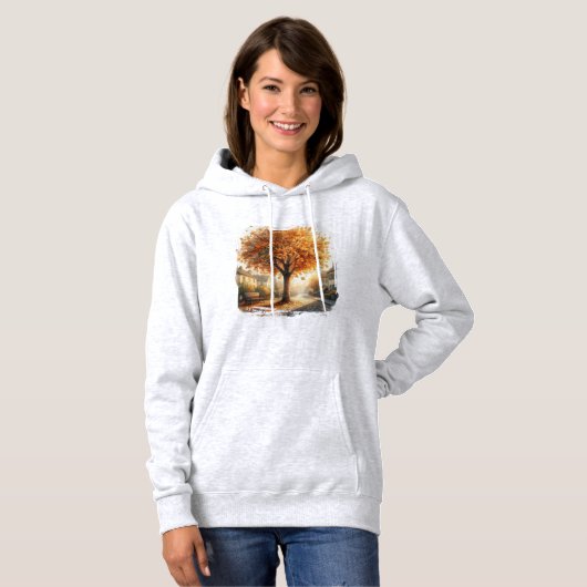 Herfst Dorpsboom • Sfeervol herfst straatbeeld Hoodie (Voorkant volledig)