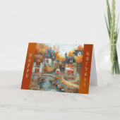 Herfst Dorpsbrug Illustratie Dankdag Kaart (Voorkant)