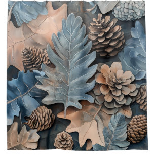 Herfst Douchegordijn Eikenblad en Pine kegels
