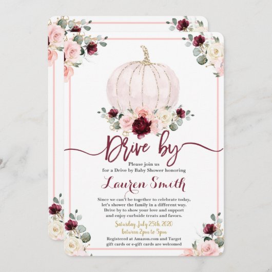 Herfst Drive door Baby shower meisje bordeaux en r Kaart (Voorkant / Achterkant)