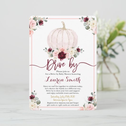 Herfst Drive door Baby shower meisje bordeaux en r Kaart (Staand voorkant)