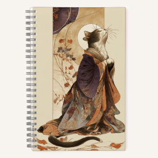 "Herfst Droom" Japanse Kat in Kimono Kunst Notitieboek