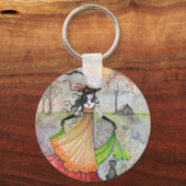 Herfst Droomheks en Kat Halloween Kunst Sleutelhanger (Voorkant)