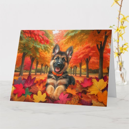 Herfst Duitse Herder Puppy Verjaardag Kaart (Gele Bloem)