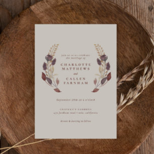 Herfst Dusty Paarse Rust Wheat Floral Arch Wedding Kaart