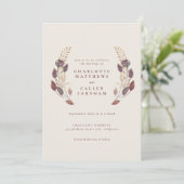 Herfst Dusty Paarse Rust Wheat Floral Arch Wedding Kaart (Staand voorkant)