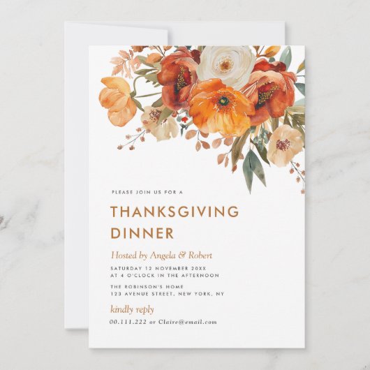 herfst Earthtone Bloemen Thanksgiving Diner Kaart (Voorkant)