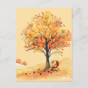 Herfst Eekhoorn Aquarel Illustratie Briefkaart