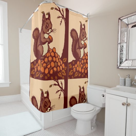 🐿️ Herfst Eekhoorn Douchegordijn (In situ)