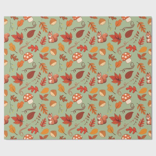 Herfst Eekhoorn en Kastanjes Naadloze Gift Wrap Cadeaupapier (Vlak)