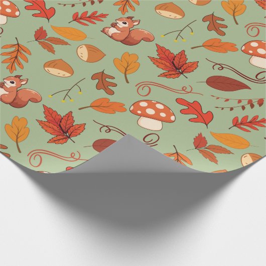 Herfst Eekhoorn en Kastanjes Naadloze Gift Wrap Cadeaupapier (Hoek)