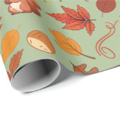 Herfst Eekhoorn en Kastanjes Naadloze Gift Wrap Cadeaupapier (Rol Hoek)