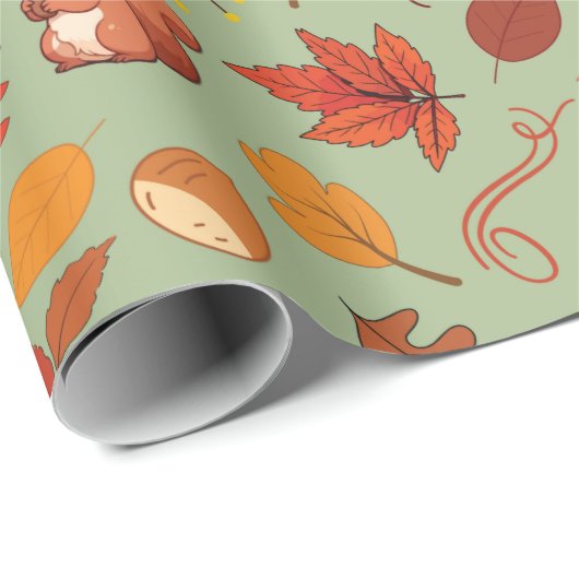 Herfst Eekhoorn en Kastanjes Naadloze Gift Wrap Cadeaupapier (Rol Hoek)
