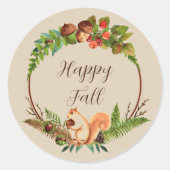 Herfst eekhoorn en natuur met aanpasbare tekst ronde sticker (Voorkant)