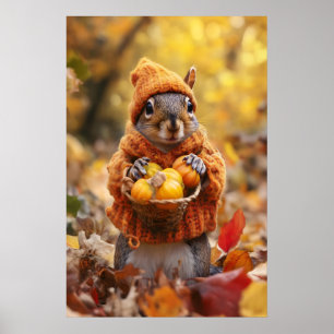 Herfst Eekhoorn Kunstprint, Gezellige Herfst Poster