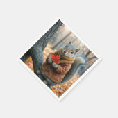 Herfst Eekhoorn Met Een Rode Maple Leaf Servet (Hoek)