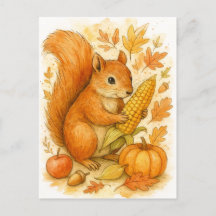 Herfst Eekhoorn met Mais Thanksgiving Ansichtkaart