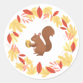 Herfst eekhoorn met nop ronde sticker