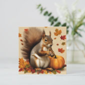 Herfst Eekhoorn met Pompoen en Vallende Bladeren Kaart (Staand voorkant)