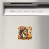 Herfst Eekhoorn met Pompoen en Vallende Bladeren Magneet (Insitu (Vaatwasser))