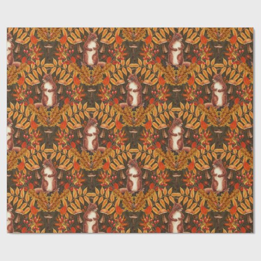 Herfst eekhoorn op donkerbruin cadeaupapier (Vlak)