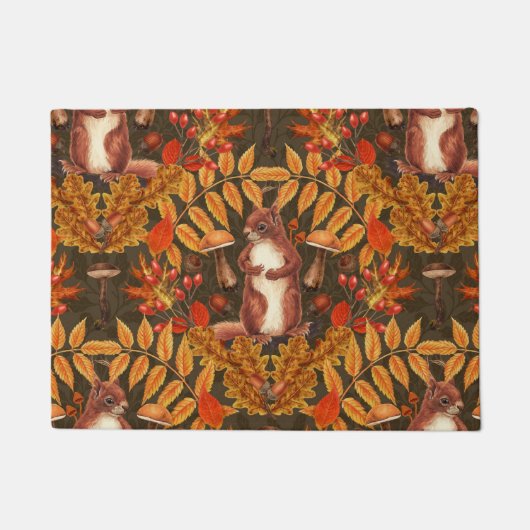 Herfst eekhoorn op donkerbruin deurmat (Voorkant)