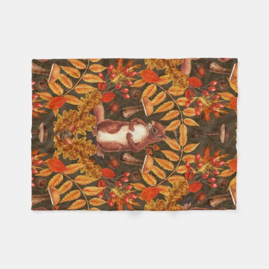 Herfst eekhoorn op donkerbruin fleece deken (Voorkant (Horizontaal))