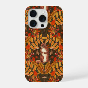 Herfst eekhoorn op donkerbruin iPhone 15 pro case