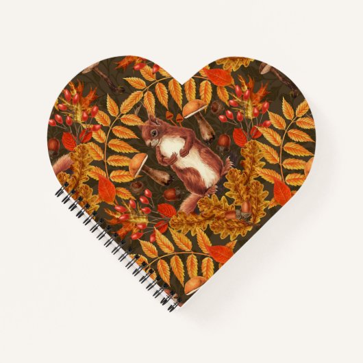 Herfst eekhoorn op donkerbruin notitieboek (Voorkant)