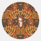 Herfst eekhoorn op donkerbruin ronde sticker (Voorkant)