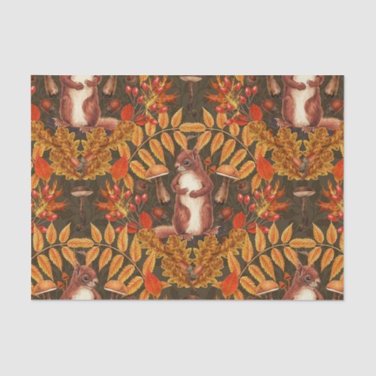 Herfst eekhoorn op donkerbruin tissuepapier (Voorkant)