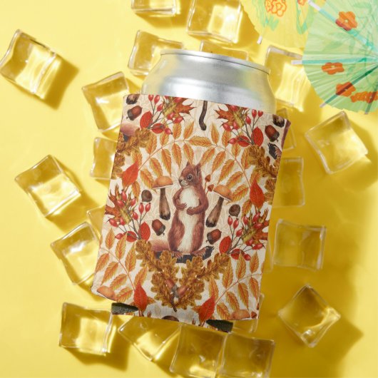 Herfst eekhoorn op off white blikjeskoeler (Insitu Zomer)