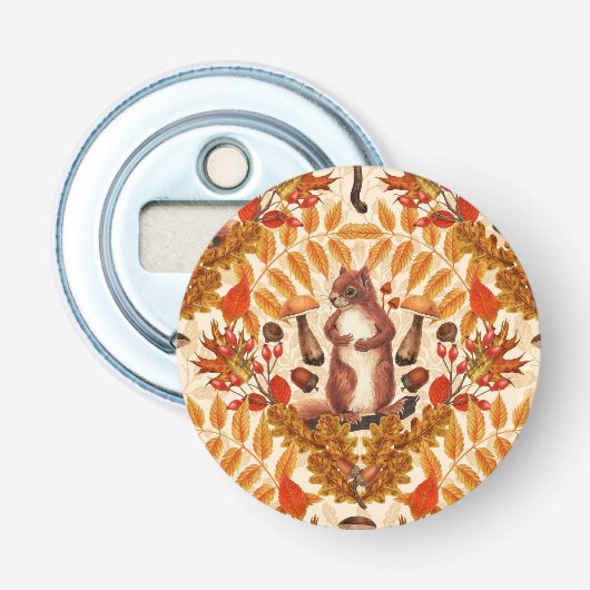 Herfst eekhoorn op off white button flesopener (Voorkant)