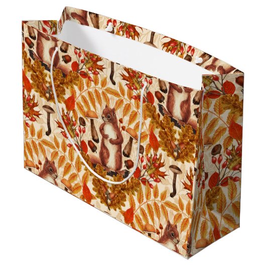 Herfst eekhoorn op off white groot cadeauzakje (Achterkant Gekanteld)