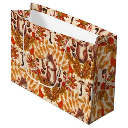 Herfst eekhoorn op off white groot cadeauzakje (Voorkant Gekanteld)