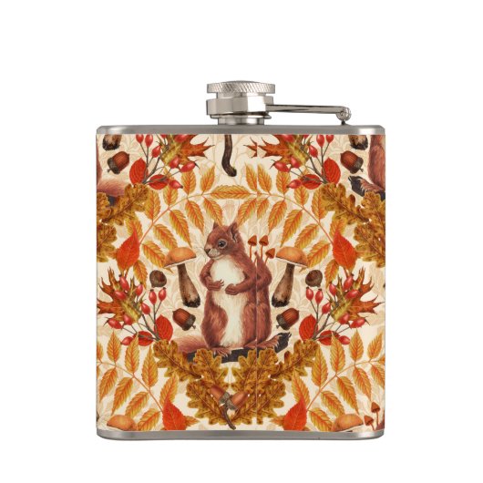 Herfst eekhoorn op off white heupfles (Achterkant)