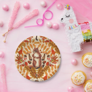 Herfst eekhoorn op off white papieren bordje