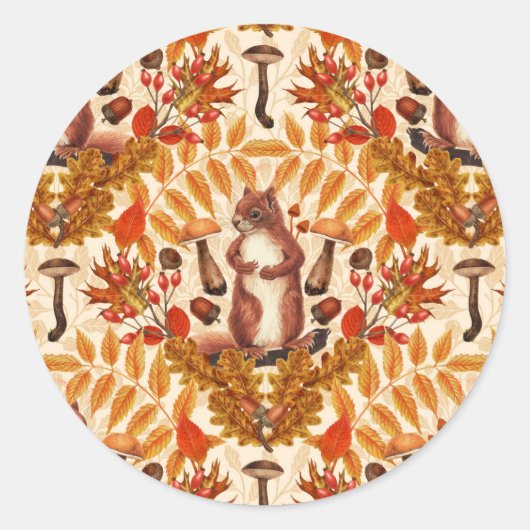 Herfst eekhoorn op off white ronde sticker (Voorkant)