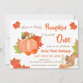 Herfst Eekhoorn Pumpkin Eerste Birthday Uitnodigin Kaart (Voorkant)