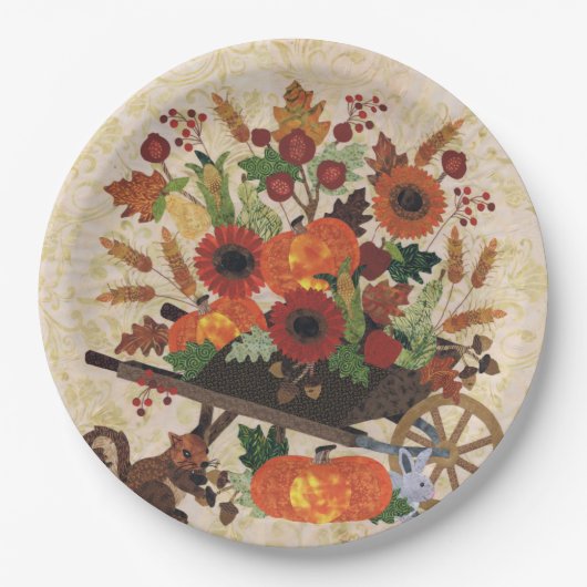 Herfst Eekhoorn Rustic Cute Floral Papieren Bordje (Voorkant)