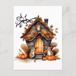 Herfst Eekhoorns AI Gegenereerde Waterverf Briefkaart