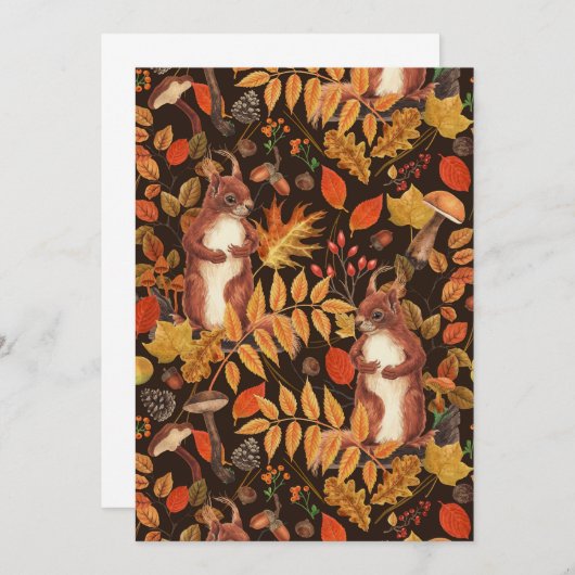 Herfst eekhoorns en flora op donkerbruin (Voorkant / Achterkant)